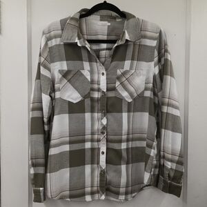 Maurices Olive and White Plaid Button Down Shirt EUC NO SIZE TAG